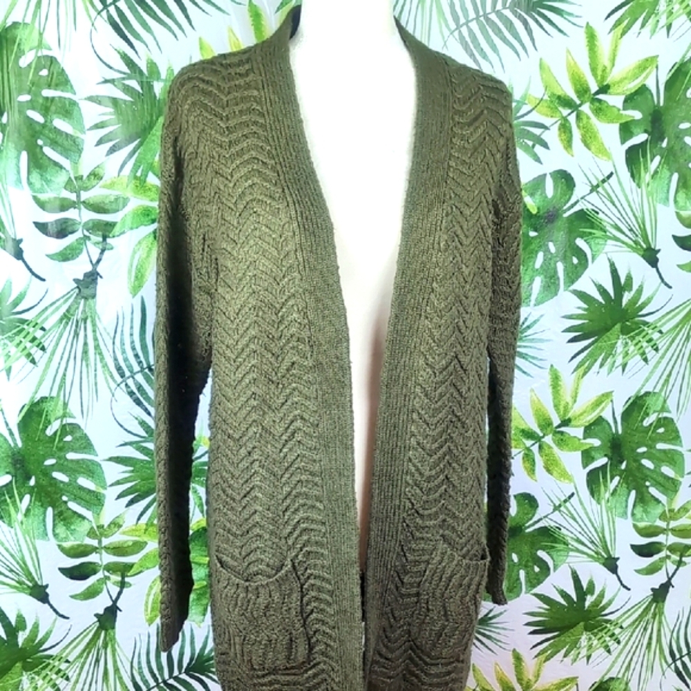 Mossimo Olive Green Zig-Zag Open Sweater (Size: XL)
